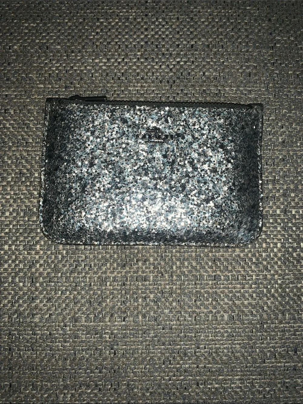 Coach Silver Glitter Slim 5 Slot zippered Card & Key Holder